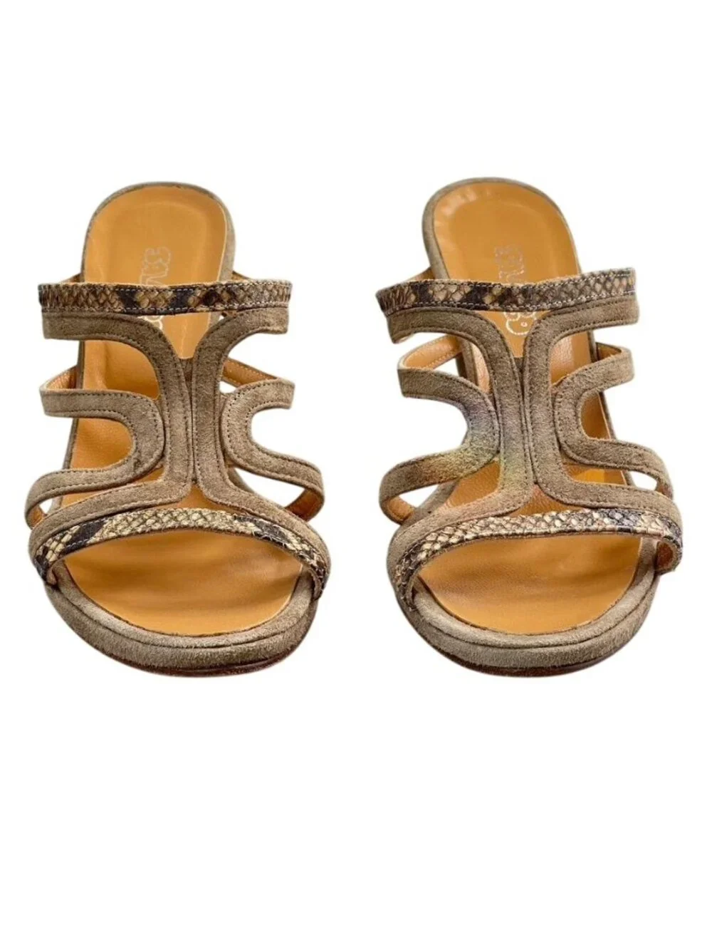 SALAMBO Shoes Mules Heel Sandals Suede w/ Snake Women's Size Eu 39 US 8.5